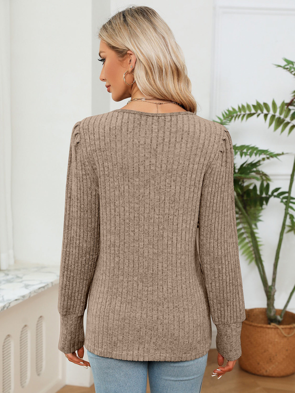 Rosalie Lace Ribbed Blouse detail view styled for Avrienne