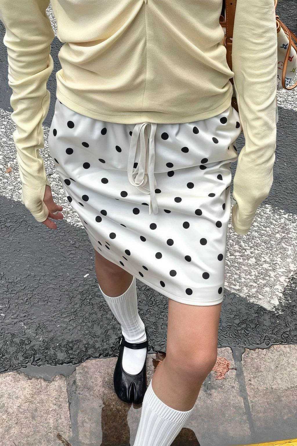 Vintage Satin Polka Dot Drawstring Midi Skirt image 5