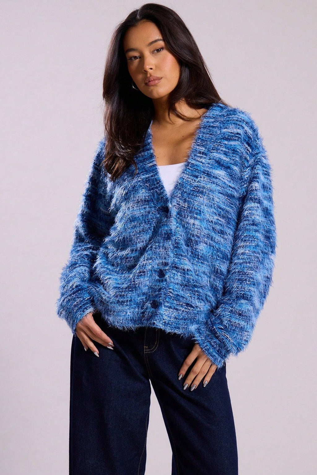 New Retro Fashion Deep V-Neck Maillard Plush Long-Sleeve Knit Cardigan image 17