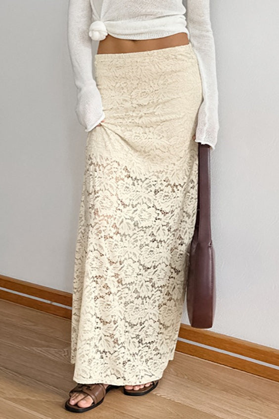 Sheer Jacquard Lace Maxi Skirt image 2
