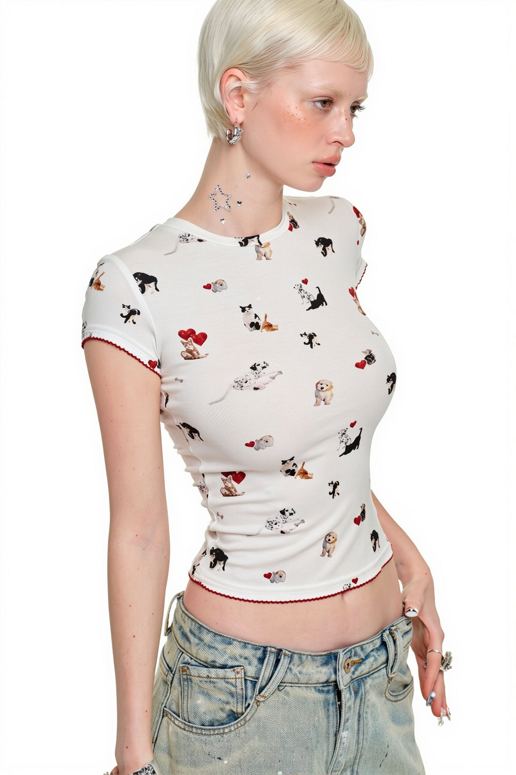 Cat Dog Print Stretchy Slim T-shirt image 3