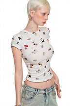 Cat Dog Print Stretchy Slim T-shirt image 3