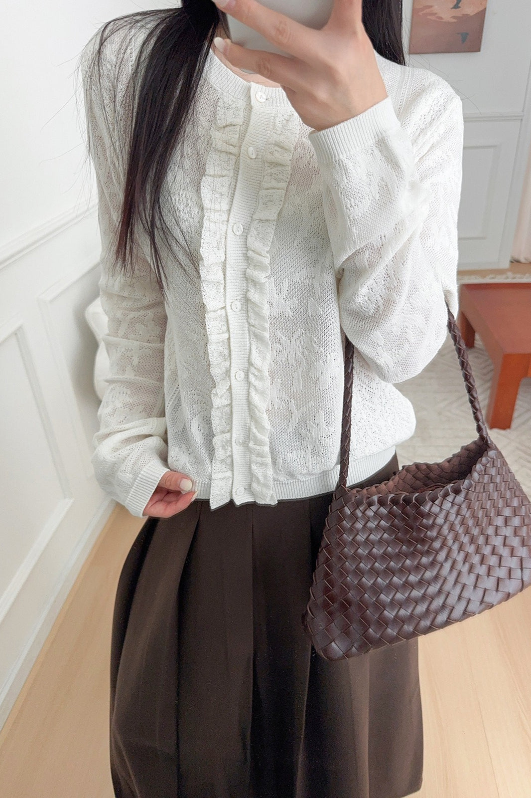 Soft-Style Stand-Collar Frog-Button Lace Cutout Cardigan image 2