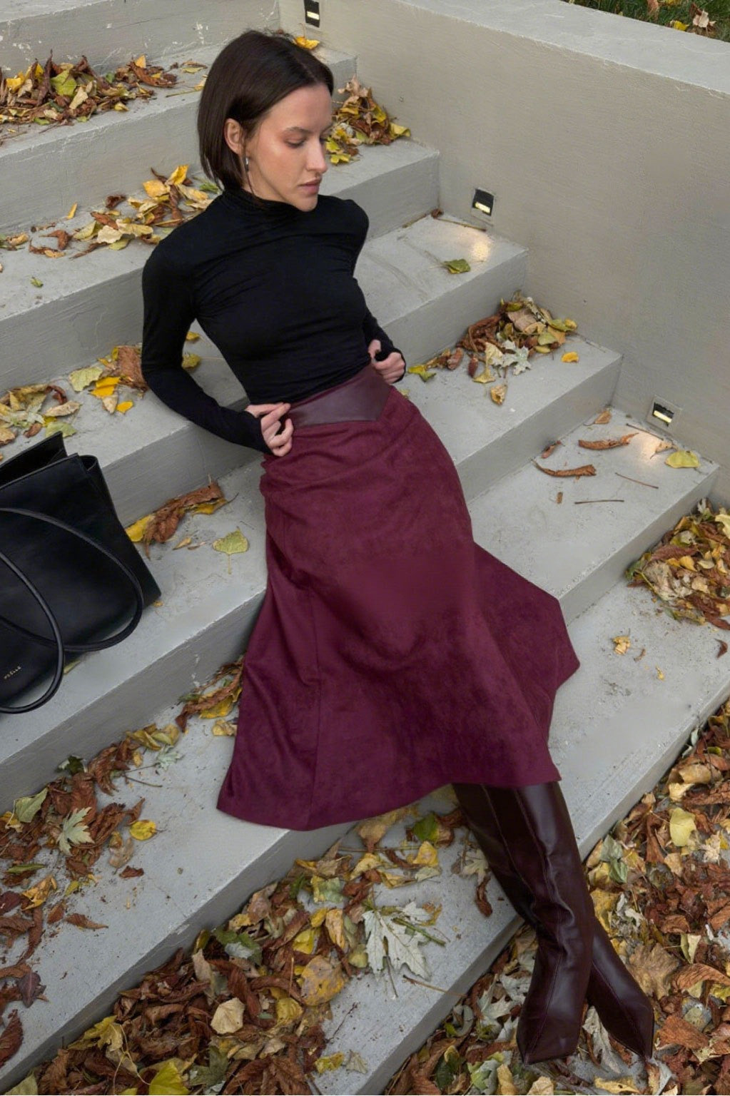 Vintage A-Line Faux Suede Midi Skirt image 3