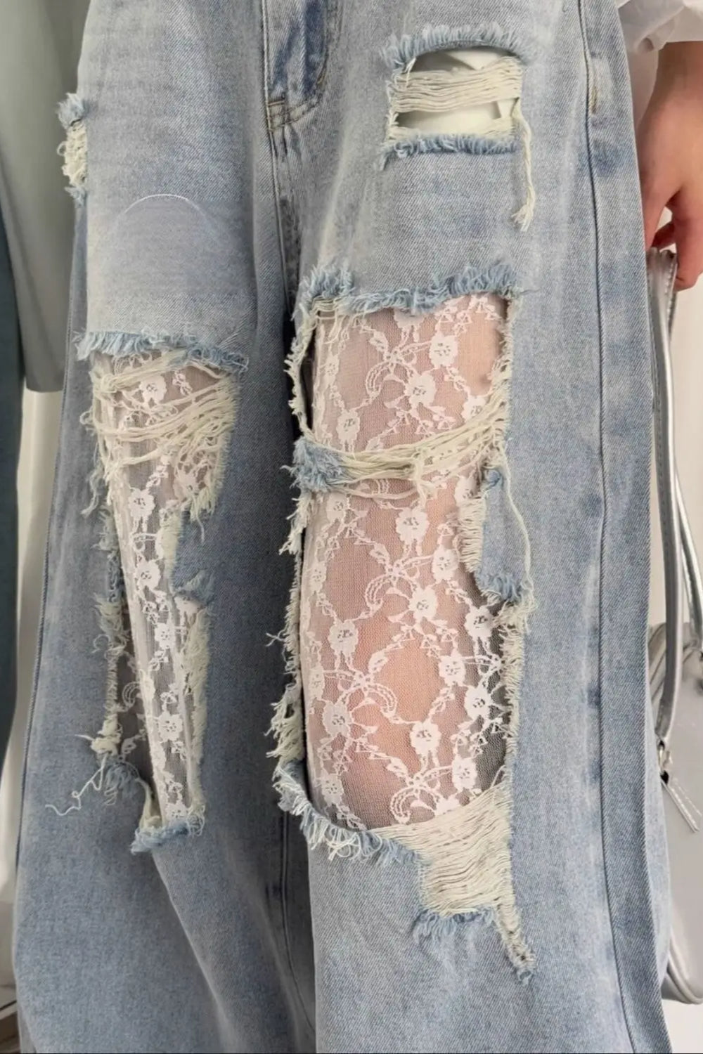 Lace Patchwork Ripped Loose Jeans image 2