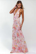 Halter Backless Printed Slim Maxi Dress image 3