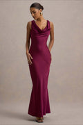 Satin Bodycon Backless Fish Maxi Dress image 1