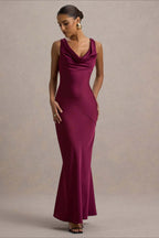 Satin Bodycon Backless Fish Maxi Dress image 1