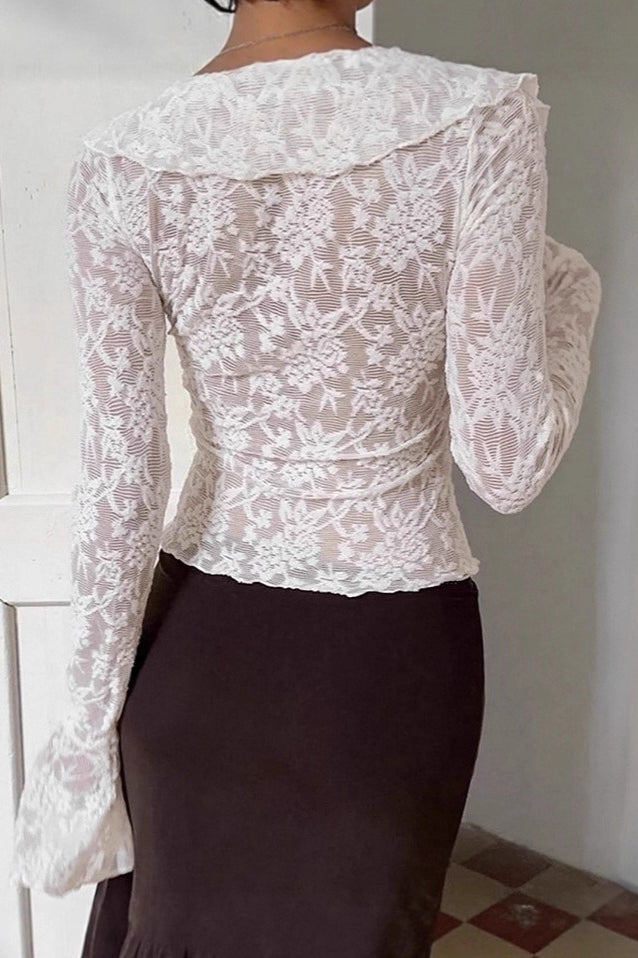 Chic Design White Lace Flare Sleeve Blouse image 3