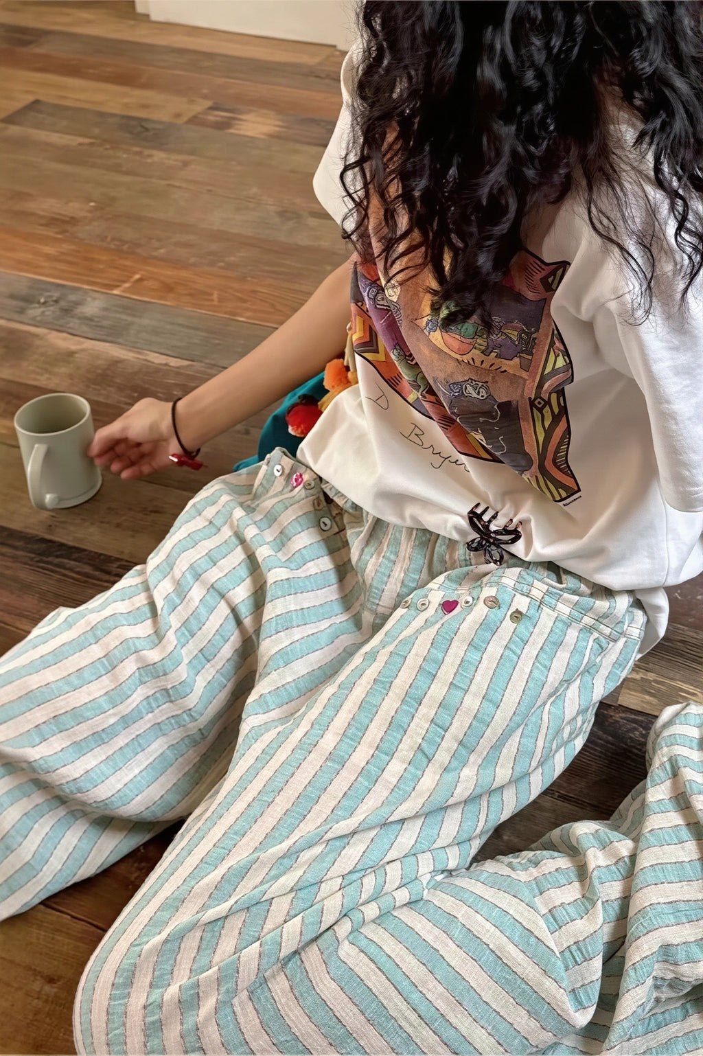 Mint Striped Linen Cotton Casual Pants image 4