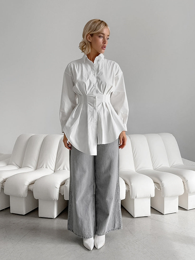 French Chic Long Sleeve Waist-Tied Blouse image 4