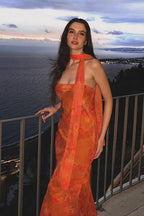 Strapless Mesh Floral Tie Detail Maxi Dress image 5
