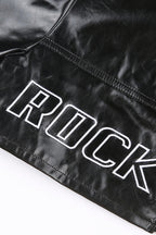 Embroidered Letter PU Leather Coat image 6