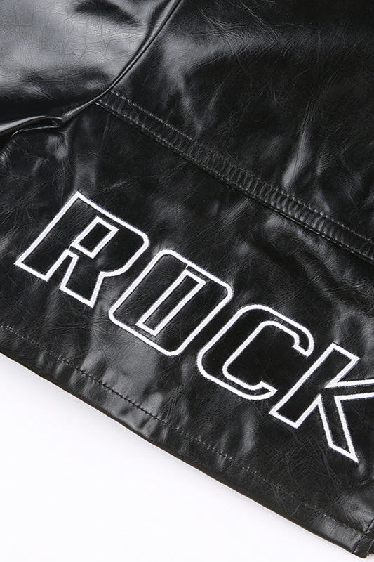 Embroidered Letter PU Leather Coat image 6