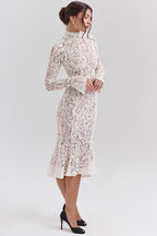 Round Neck Lace Long Sleeve Mermaid Midi Dress image 5