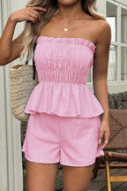 Casual Minimalist stripe Tube Ruffle Shorts Two Piece Set image 5