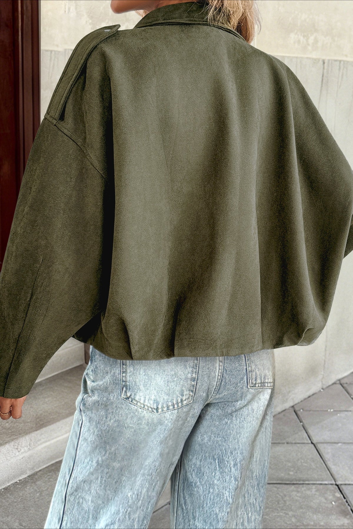 Lapel Collar Suede-Look Bomber Jacket image 5