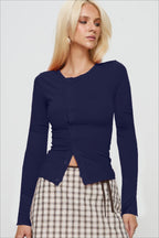 Buttoned Fitted Crew Neck Knit Sweater image 9