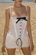 Bow Tie Lace Patchwork Spaghetti Strap Mini Dress image 1