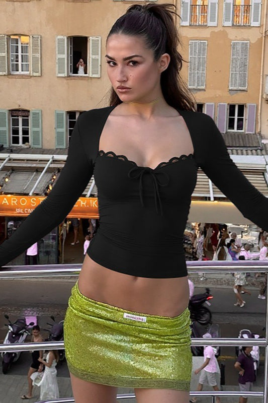 Lace Trimmed Slim Fit Bodysuit Knit Top image 8