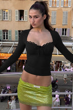 Lace Trimmed Slim Fit Bodysuit Knit Top image 8