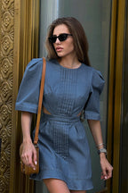 Vintage Denim Cutout Ruffled High Waist Mini Dress image 2