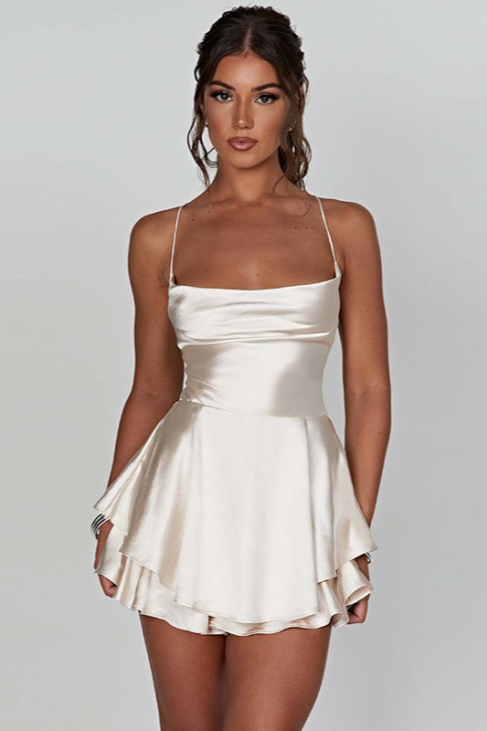 Vintage Cowl Neck Backless Tie Strap Mini Dress image 7