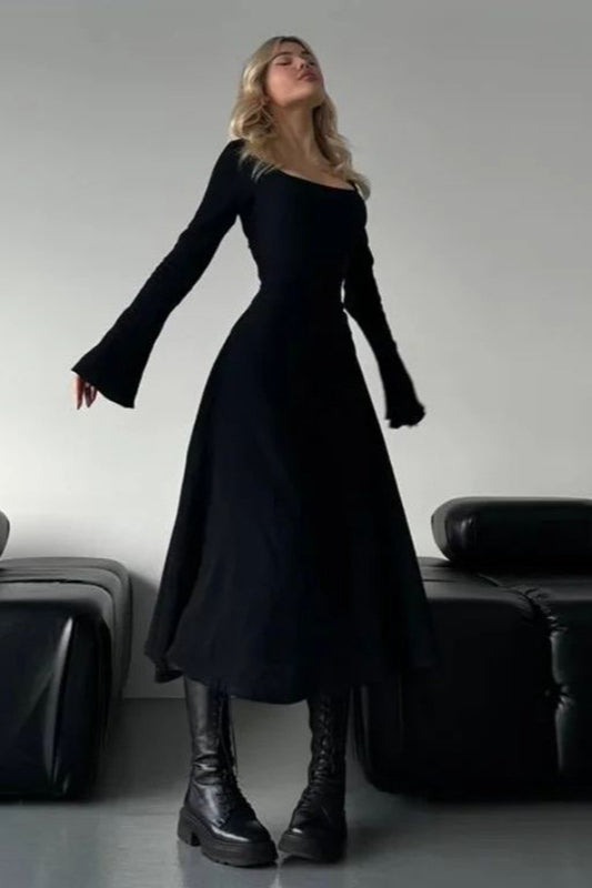 Elegant Fitted Long Sleeve Square Neck A-Line Party Dress image 6