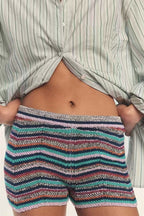 Rainbow Color Block Knit Slim Shorts image 13