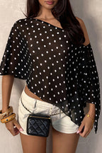 Chiffon Polka Dot Asym Shoulder Blouse image 4