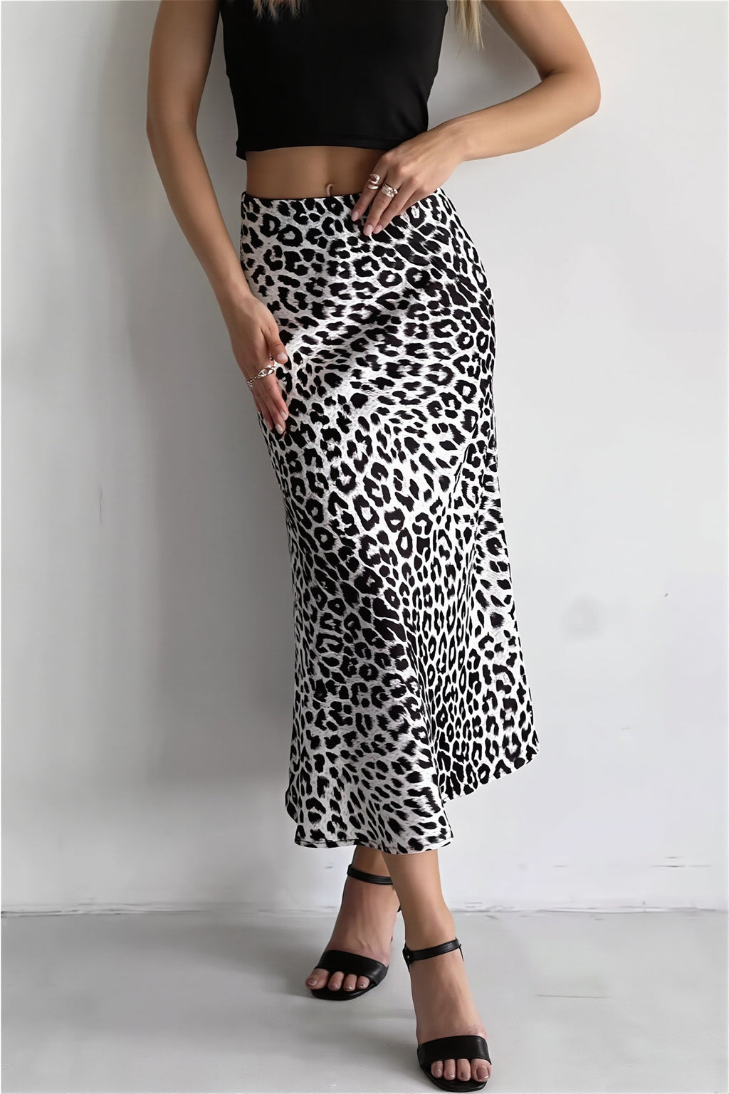 Satin Leopard Printed Elastic Waist Maxi Skirt image 1