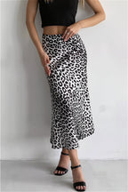 Satin Leopard Printed Elastic Waist Maxi Skirt image 1