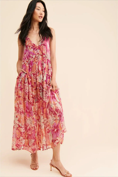 Boho Sleeveless Floral Print Maxi Dress image 2