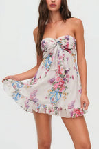 Floral Print Strapless A Line Dress image 1
