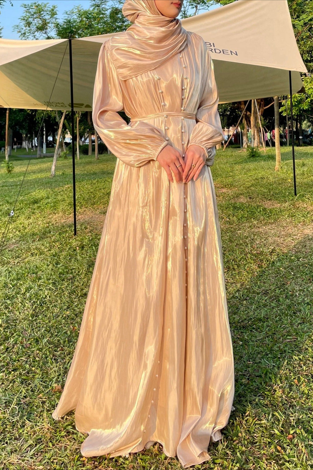 Shimmer Tulle Inner Skirt Outer Skirt Headscarf Three Piece Prom Dress image 7