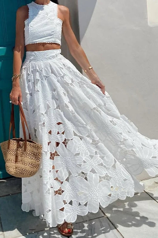 Lace Hollow Out Loose Beach Two Piece Boho Dress image 6