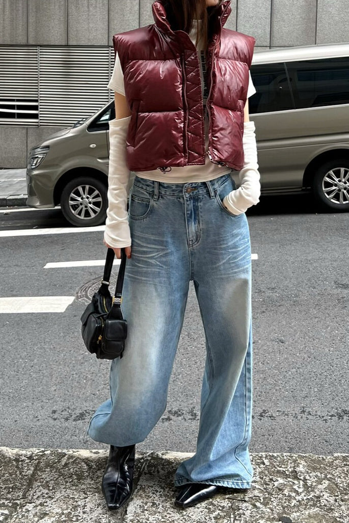 Vintage Washed Whisker Wide Leg Denim Jeans image 2