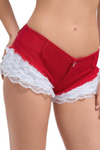 Sexy Layered Lace Patchwork Denim Shorts image 1