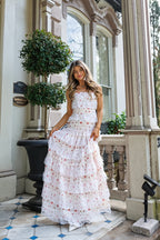 Sexy Lace Trim Print Tiered Ruffle Hem Cami Maxi Dress image 5