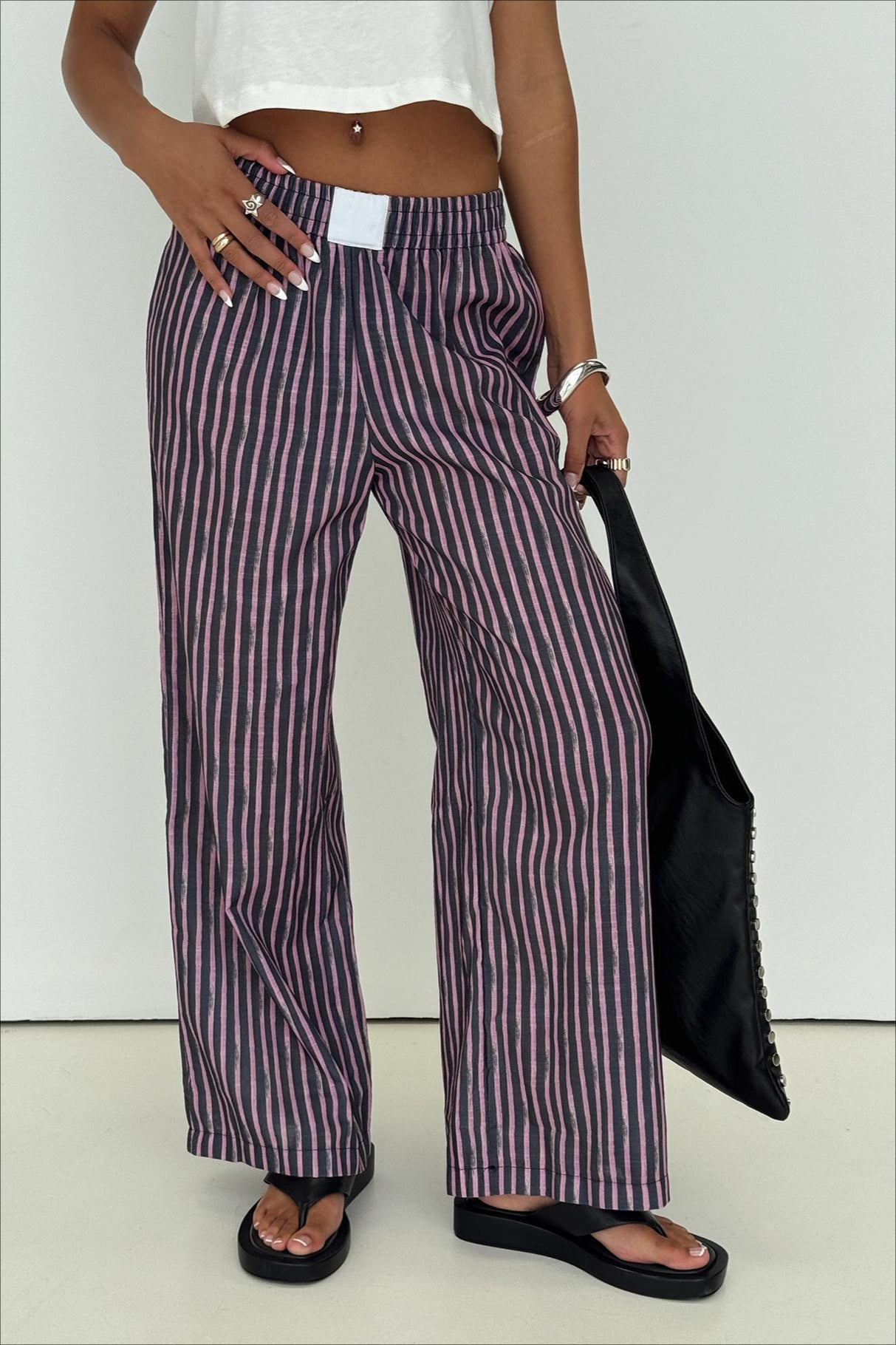 Colorblock Striped Wide-Leg Relaxed Pants image 11