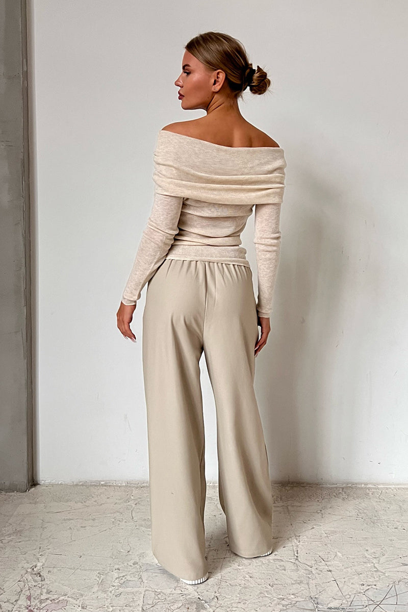 Off-Shoulder Fitted Crew Neck Knit Sweater image 7