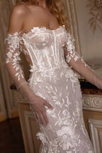 Bohemian Lace Mermaid Train Wedding Dress image 2