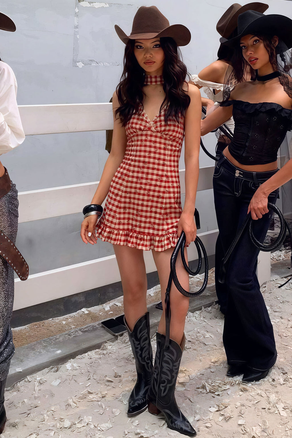 Vintage Red Plaid Deep V Halter Mini Dress image 3