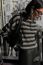 Color-block Stripe Fitted Polo Knit Blouse image 6
