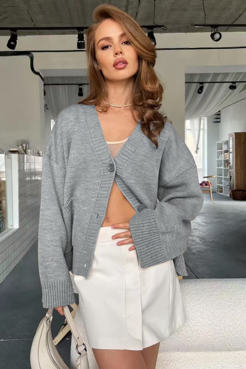 V-Neck Pocket Loose Fit Knit Cardigan image 1