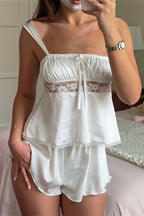 Satin Lace Tie Cami Two Piece Set image 2