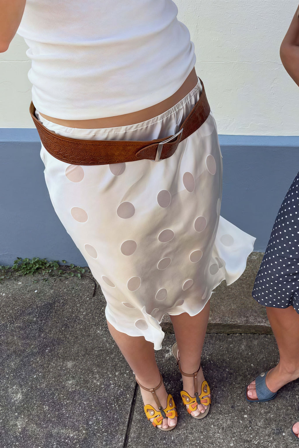 White Polka Dot Sheer Casual Skirt image 2