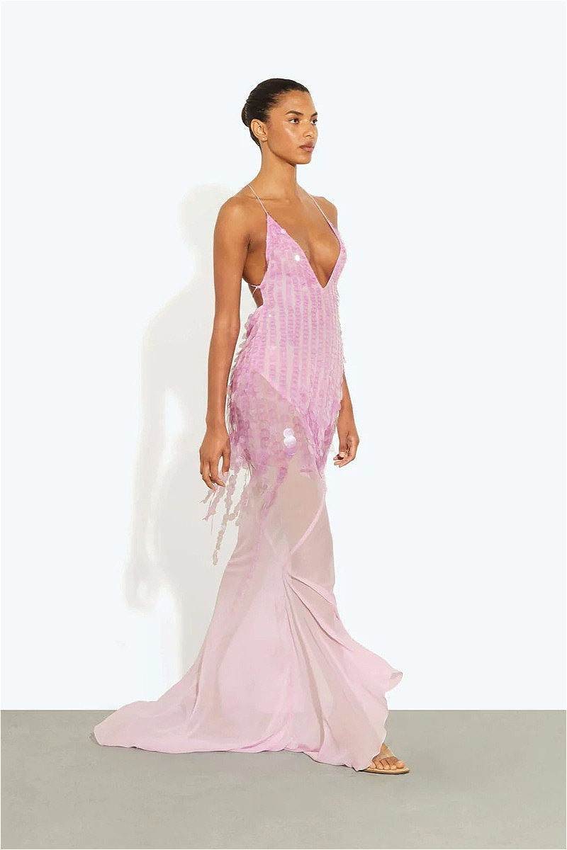 Sequin Mermaid V Neck Maxi Dress image 6