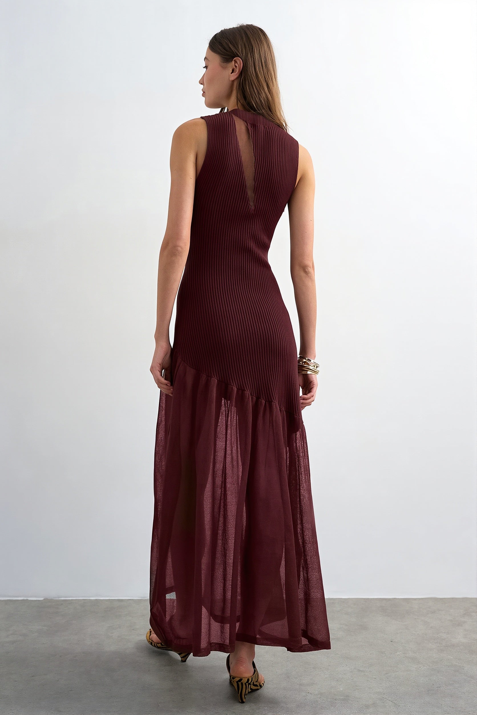 Ribbed Knit Mesh Splice Maxi Dress image 5