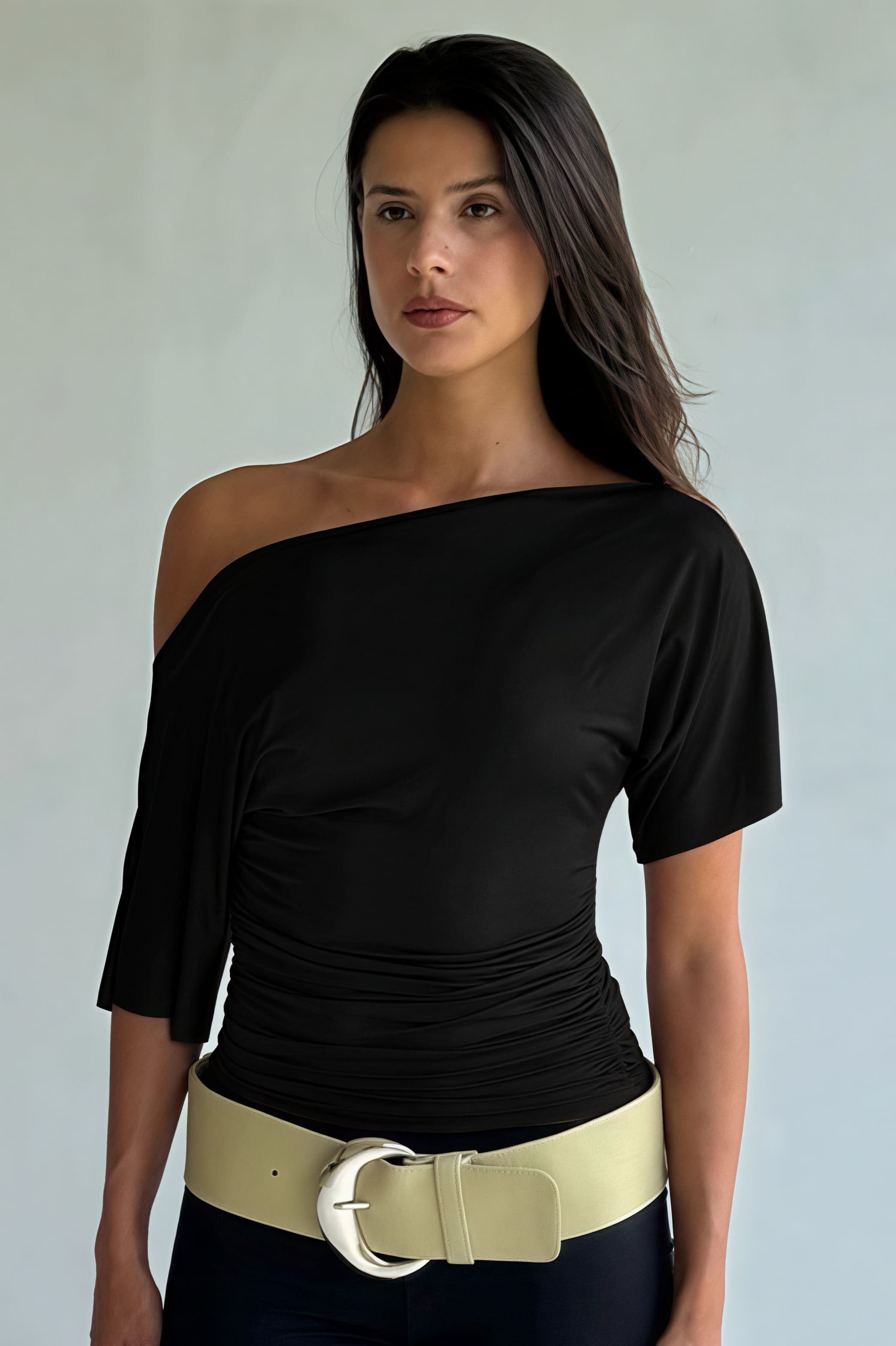 Chic Solid Off Shoulder Shirred Waist T-shirt image 10